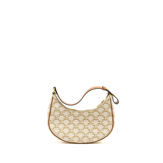 Celine AVA Bag Triomphe Canvas/ Calfskin White / Brown GHW