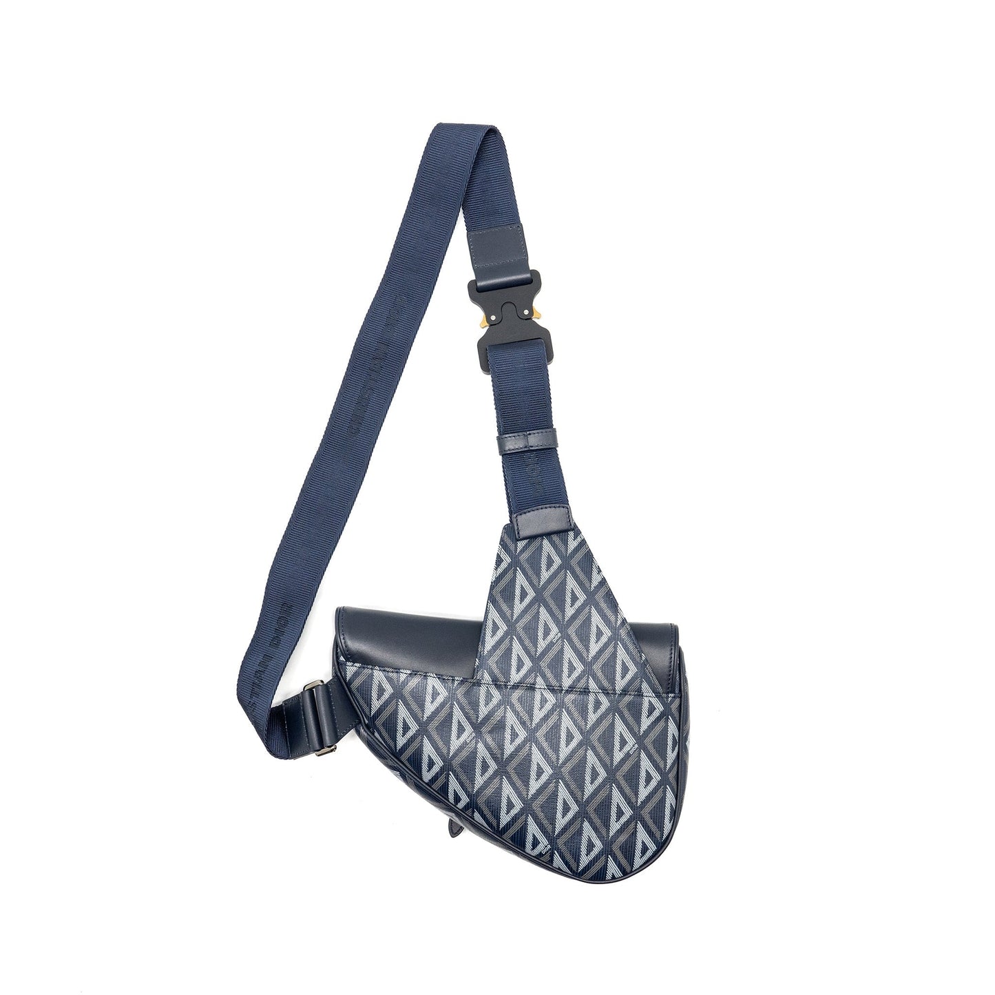 Luxury Dior Homme Saddle Bag CD Diamond Canvas/Smooth Calfskin Navy Blue SHW