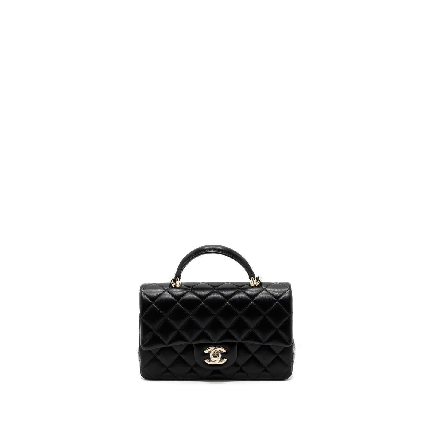 Chanel Top Handle Mini Rectangular Flap Bag Lambskin Black LGHW(Microchip)