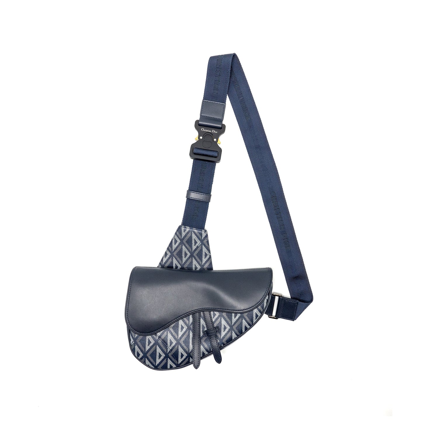 Luxury Dior Homme Saddle Bag CD Diamond Canvas/Smooth Calfskin Navy Blue SHW