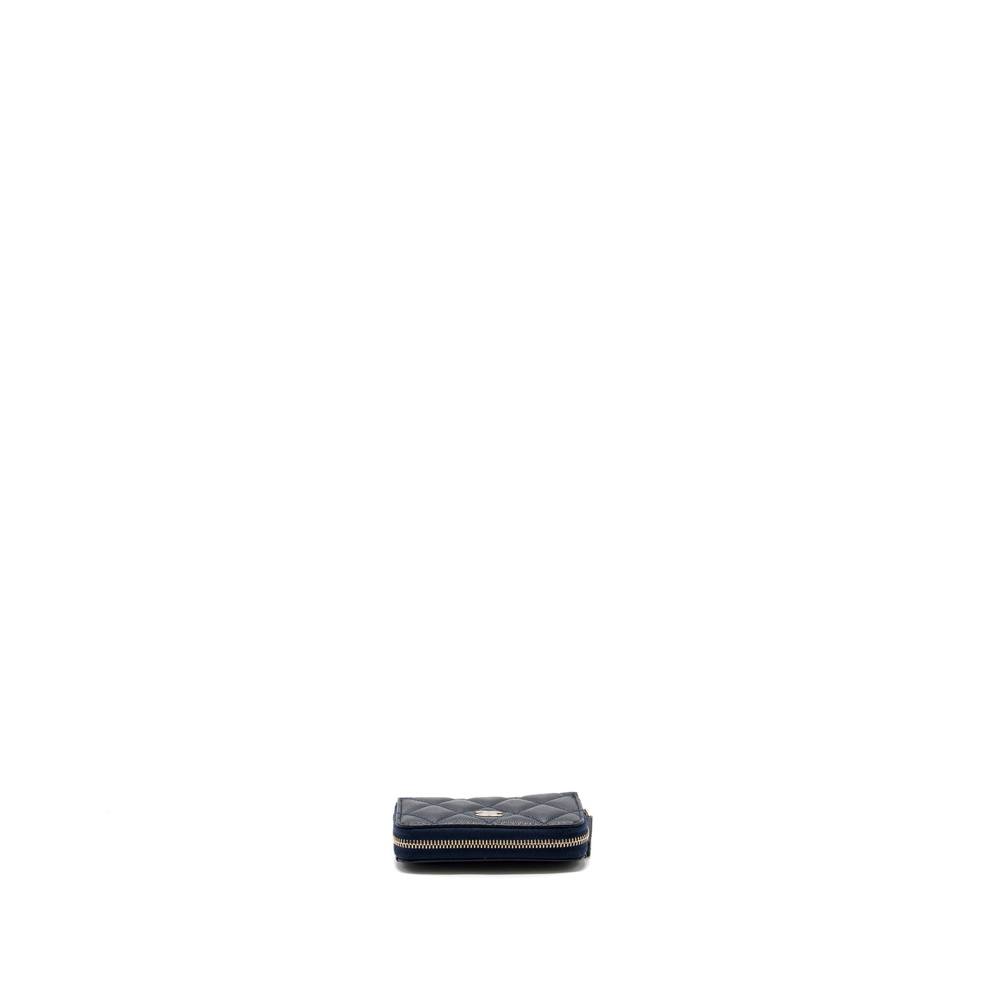 Chanel quilted zip card holder caviar navy SHW (microchip)