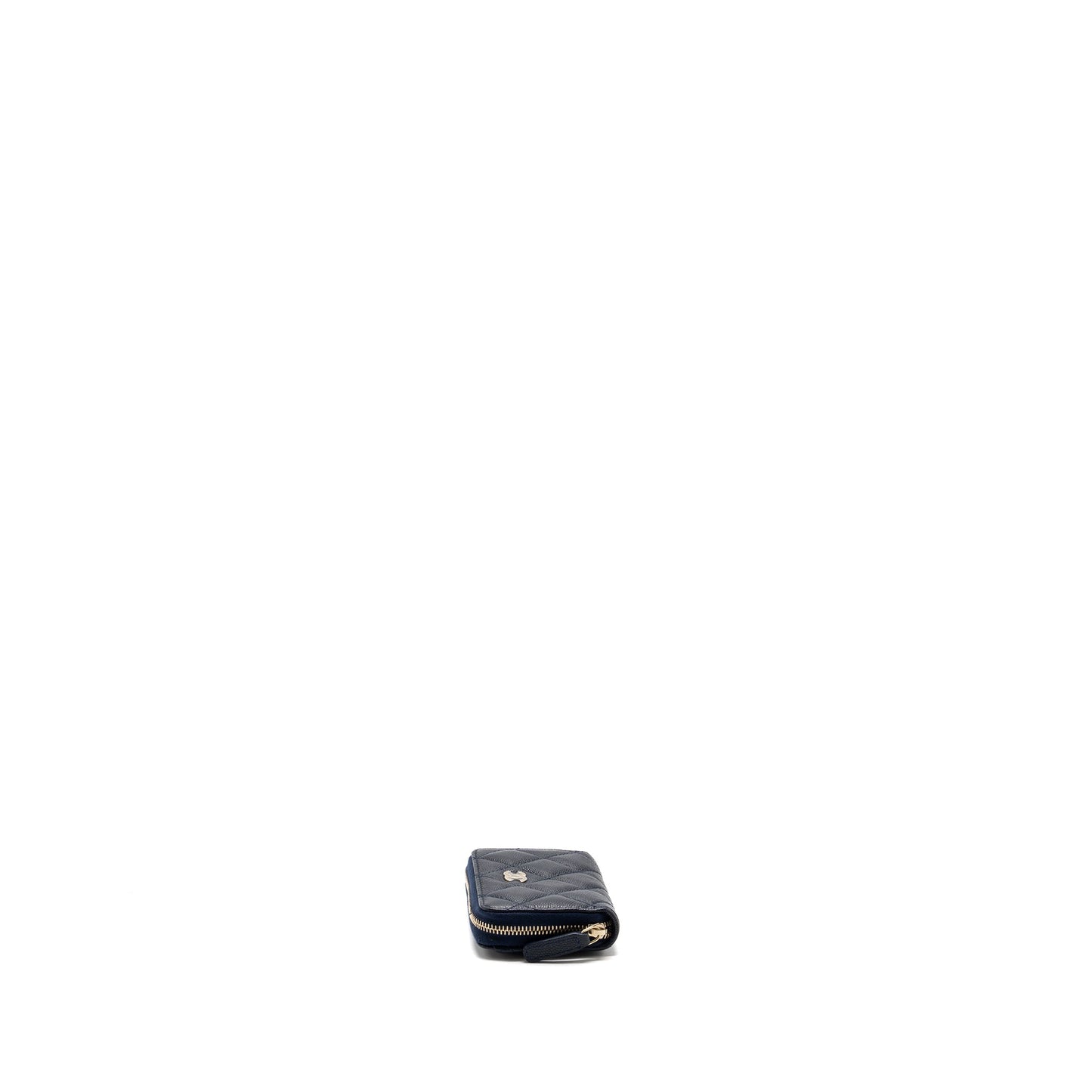 Chanel quilted zip card holder caviar navy SHW (microchip)
