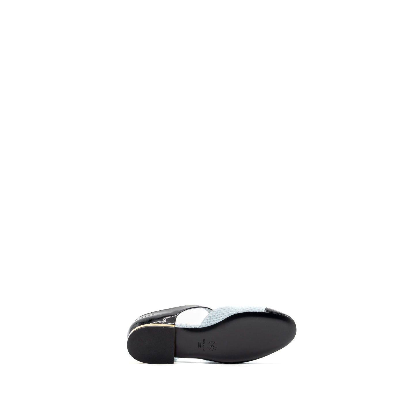 Chanel 21k Size 38 Ballerinas Flat Shoes Tweed/Patent Calfskin Light Blue/ Black GHW