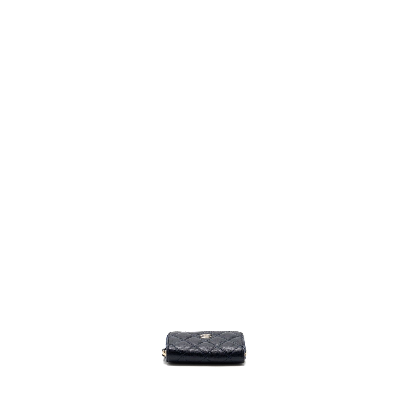 Chanel quilted zip card holder caviar navy SHW (microchip)