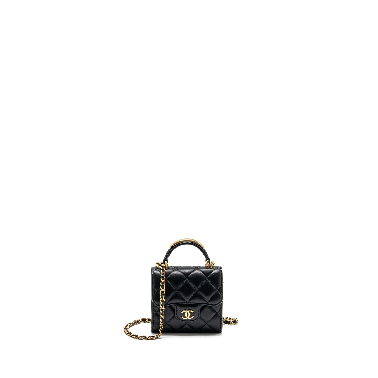 Chanel 22B Top Handle Mini Flap Clutch Lambskin black GHW (Microchip)