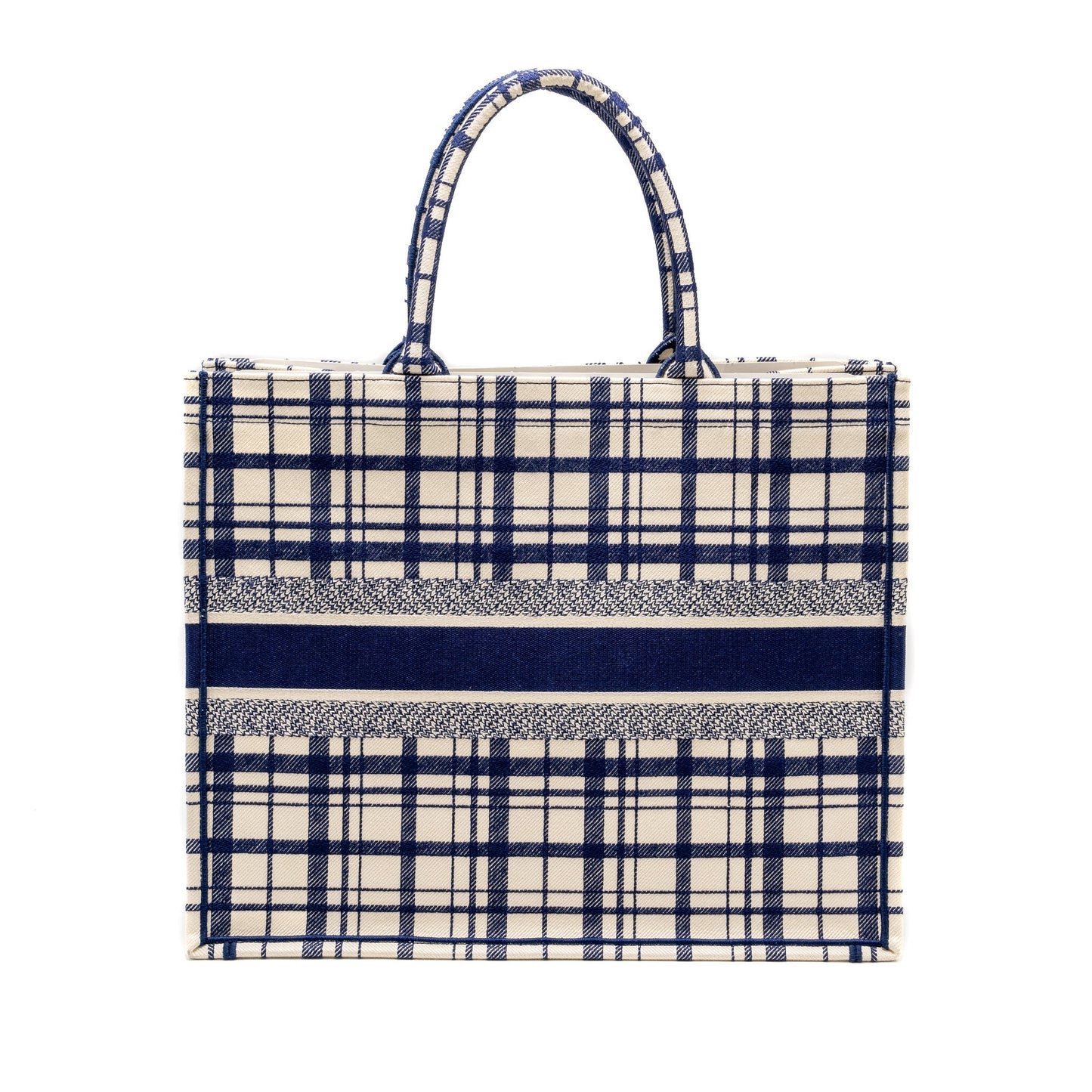 Luxury Dior Large Book Tote Linen Blue Canvas