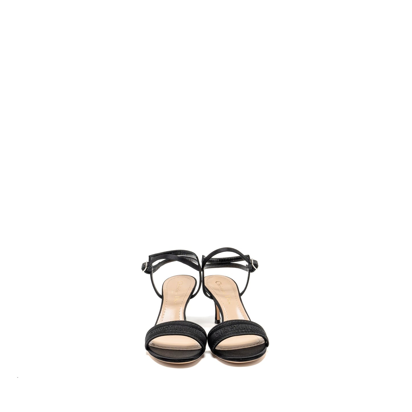 Luxury Dior Size 36 Dway High-Heeled Sandals Embroidered Satin Leather Black SHW