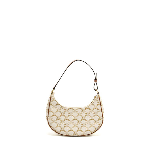 Celine Ava Bag Triomphe Canvas/Calfskin White/Brown GHW