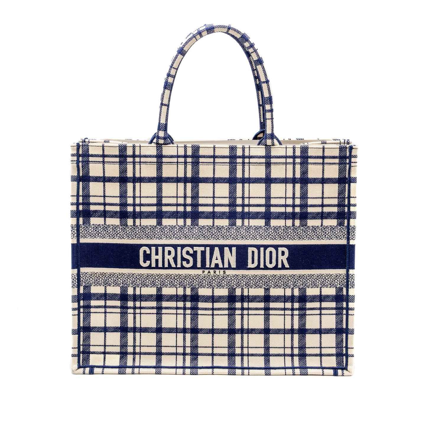 Luxury Dior Large Book Tote Linen Blue Canvas