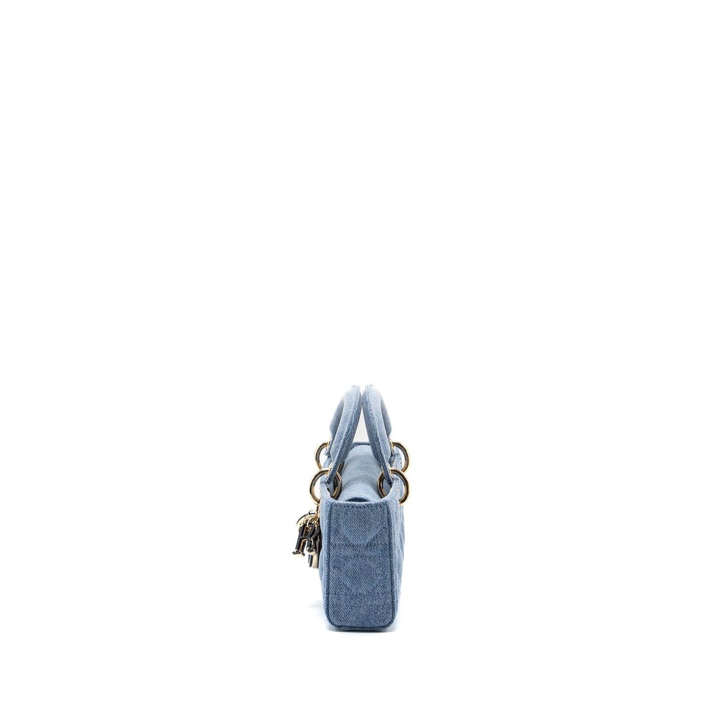 Luxury Dior SMALL LADY  D-JOY BAG MACROCANNAGE DENIM BLUE LGHW