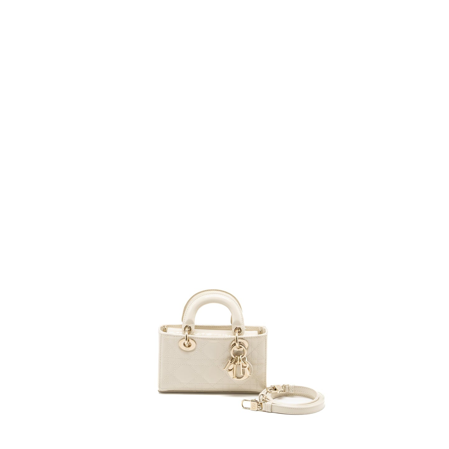 Luxury Dior Lady D-Joy Micro Bag Patent Creamy White LGHW