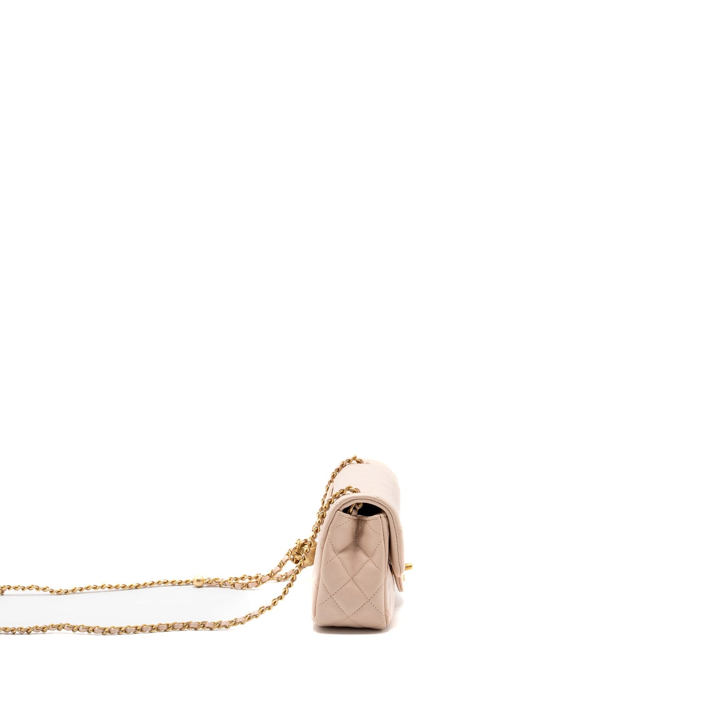 Chanel Pearl Crush Mini Rectangular Flap Bag Lambskin Light Pink GHW (microchip)
