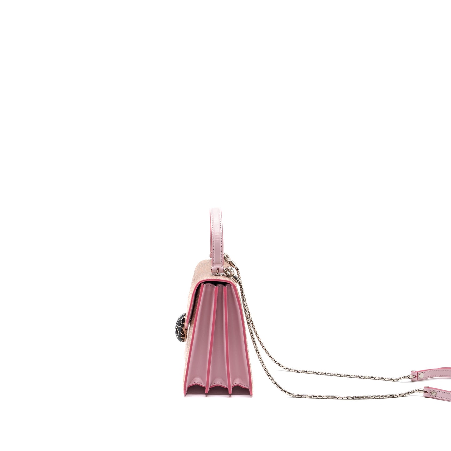 BvLGARI Serpenti Forever Top Handle In ROSA DI FRANCIA CRYSTAL GALUCHAT SHW