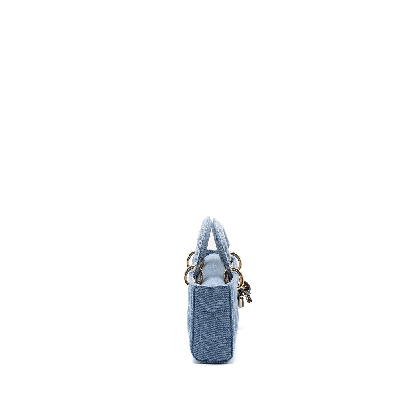Luxury Dior SMALL LADY  D-JOY BAG MACROCANNAGE DENIM BLUE LGHW