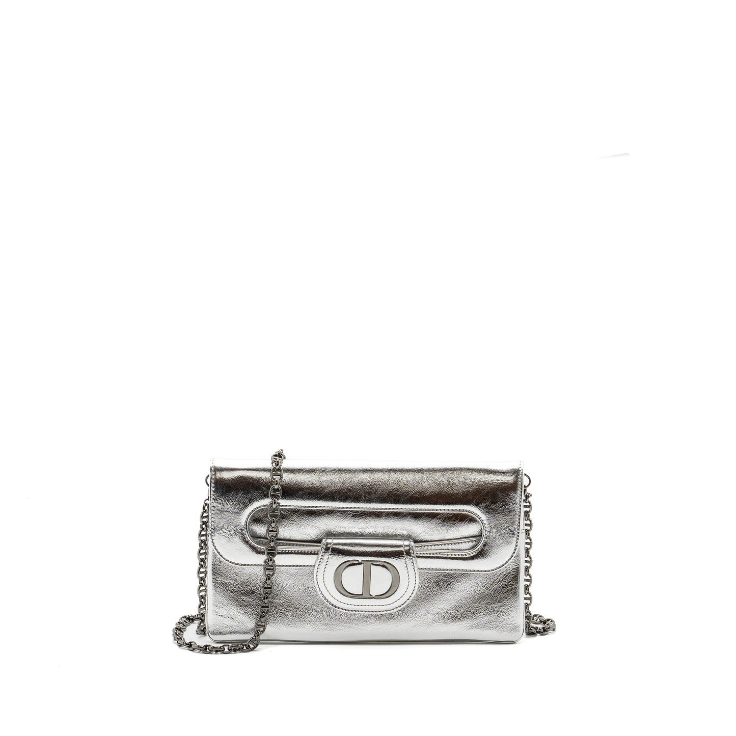 Luxury Dior Luxury Diordouble Clutch With Chains Calfskin Argent Black Hardware