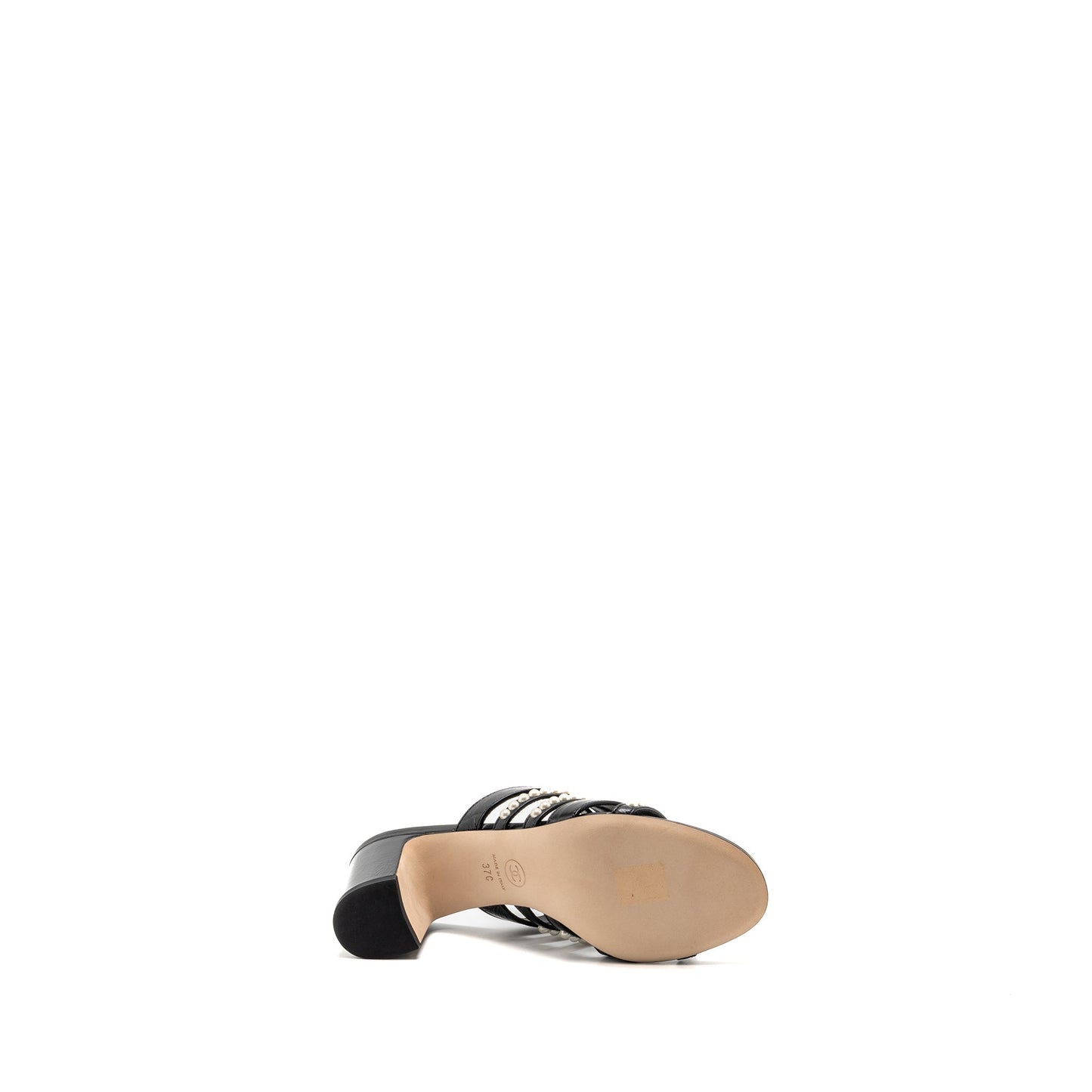 Chanel Size 37 leather/pearl sandals Black