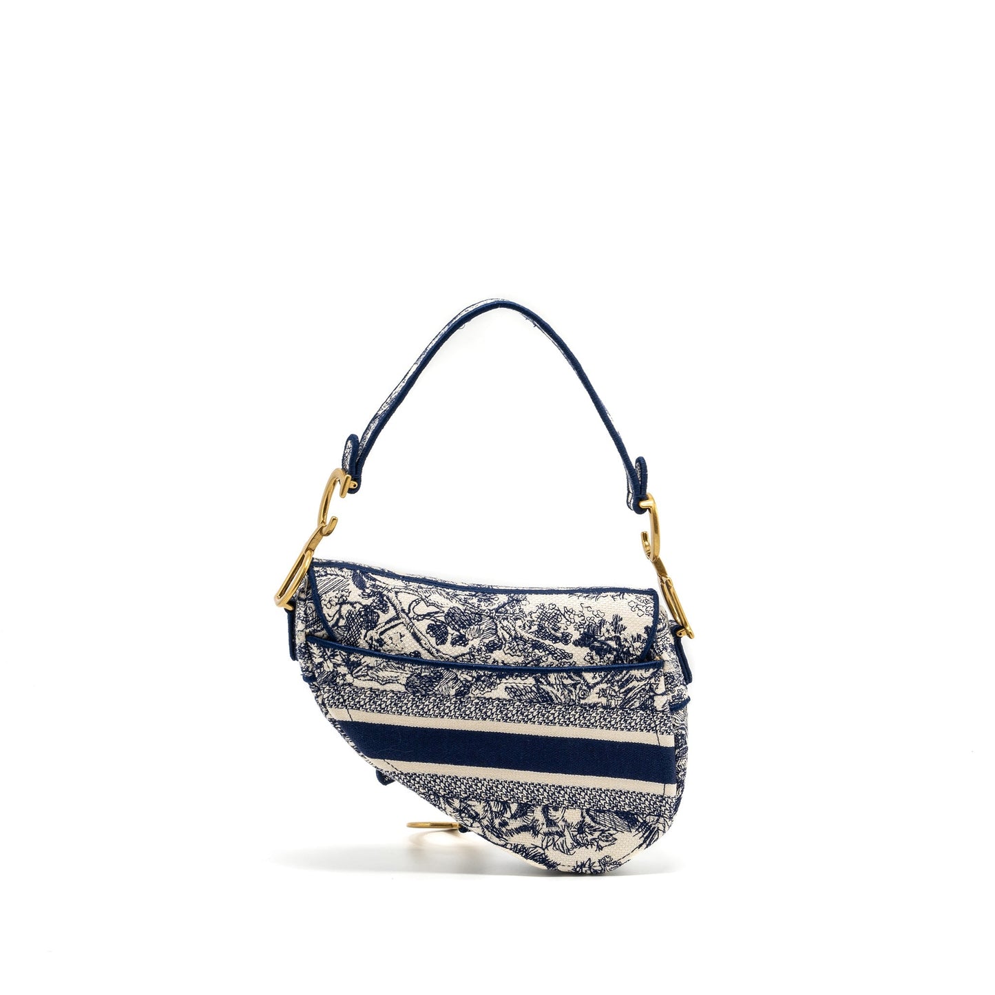Luxury Dior Medium Saddle Bag Toile De Jouy Blue GHW