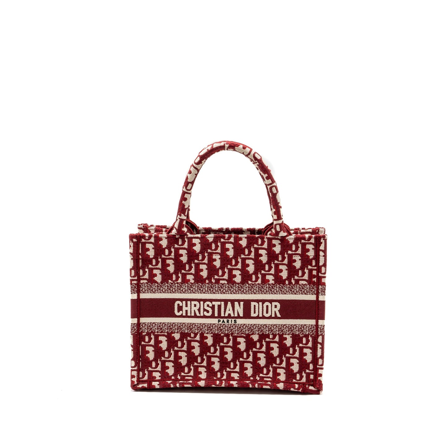 Luxury Dior small book tote oblique embroidery canvas red