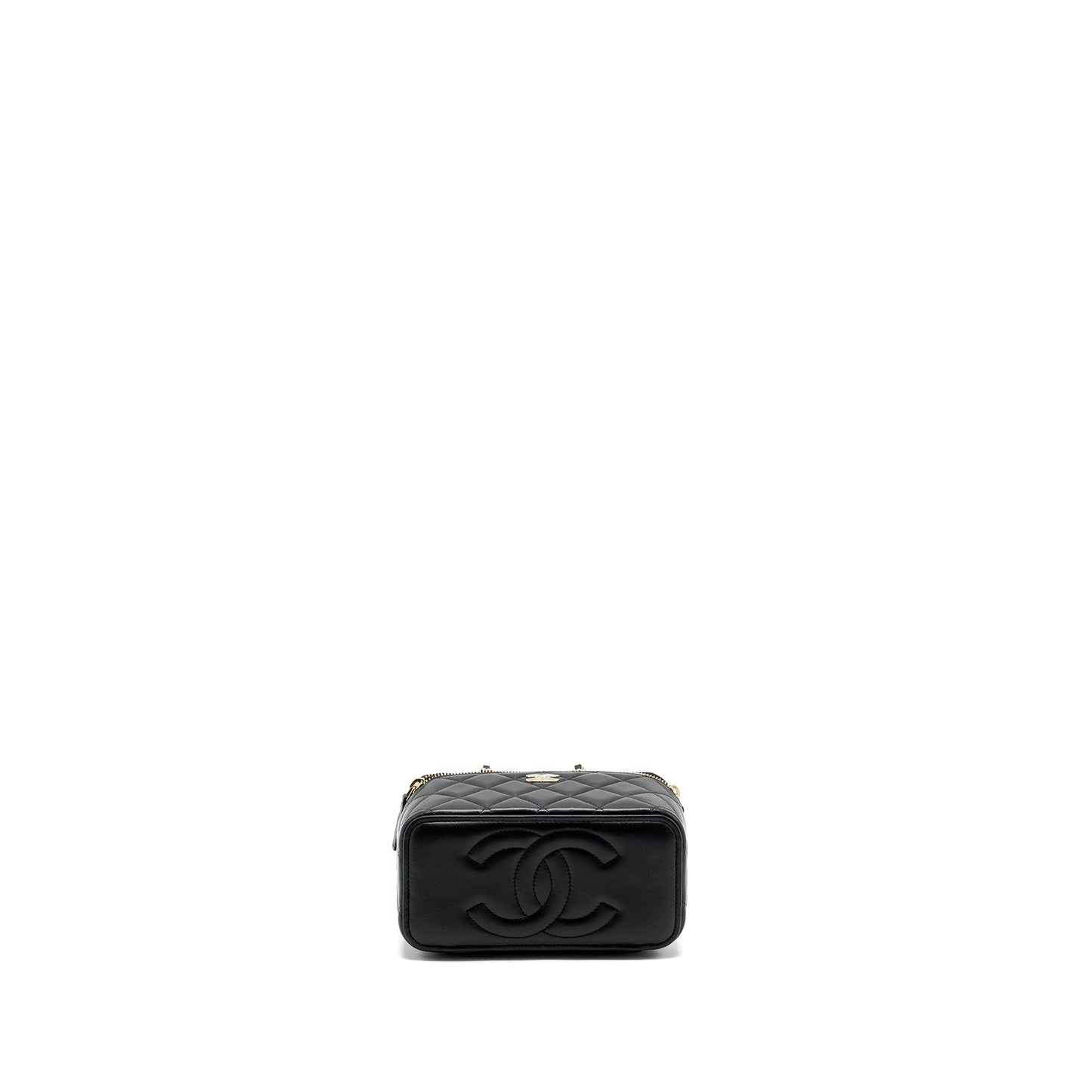 Chanel Top Handle Long Vanity Case Lambskin Black LGHW (Microchip)