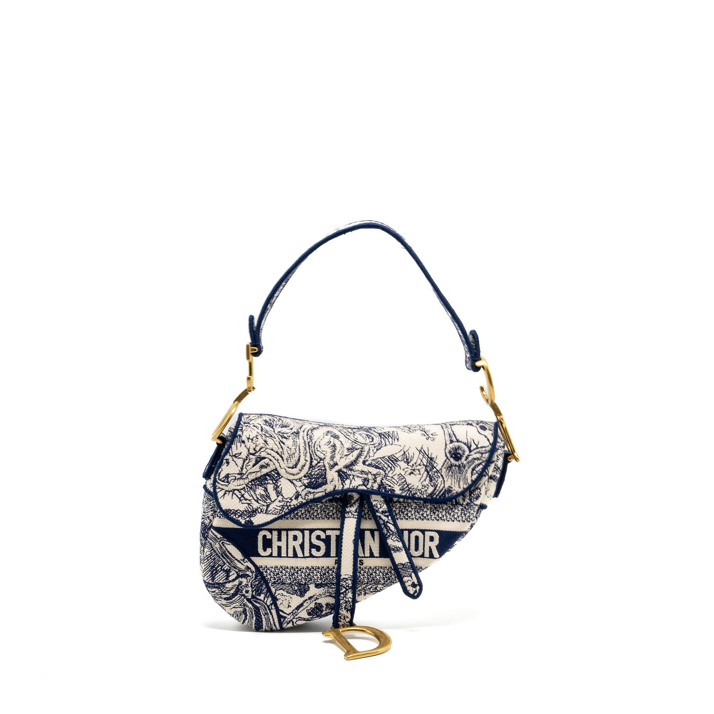 Luxury Dior Medium Saddle Bag Toile De Jouy Blue GHW