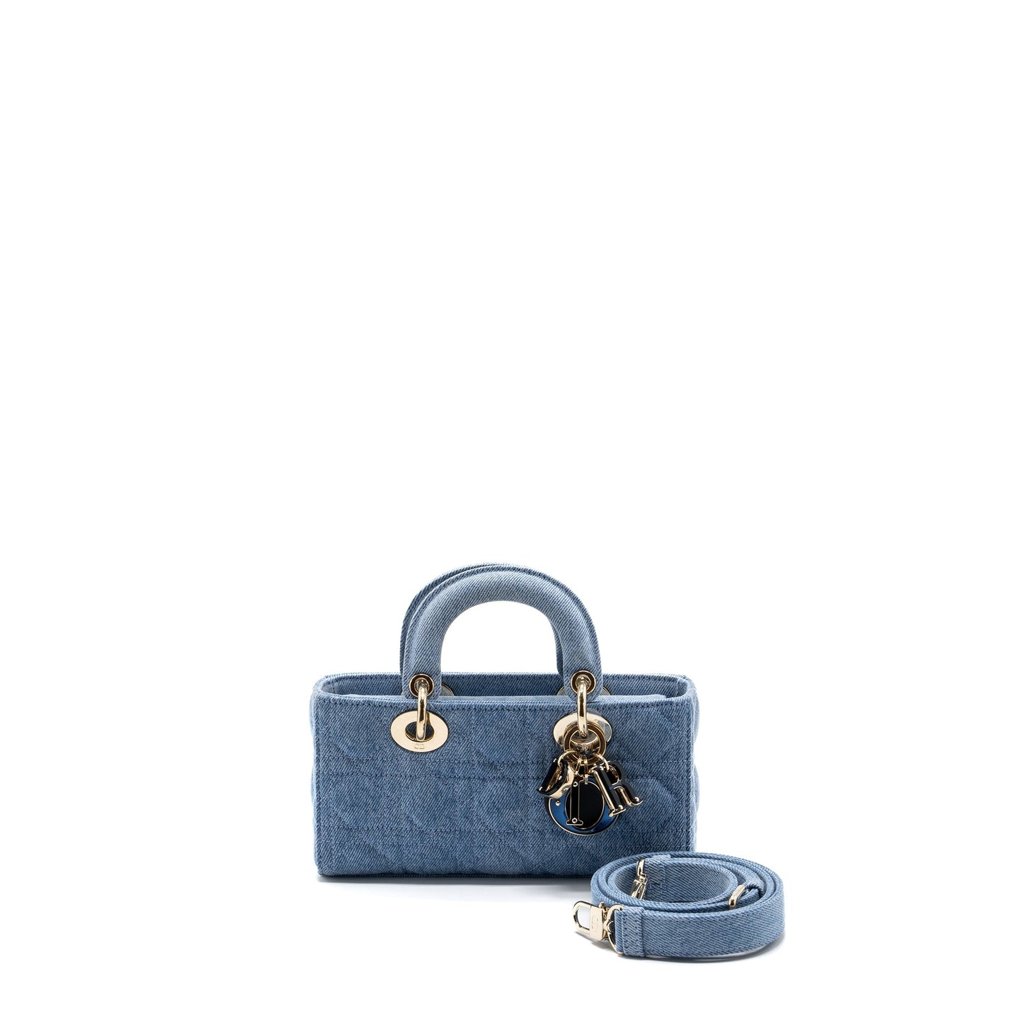 Luxury Dior SMALL LADY  D-JOY BAG MACROCANNAGE DENIM BLUE LGHW