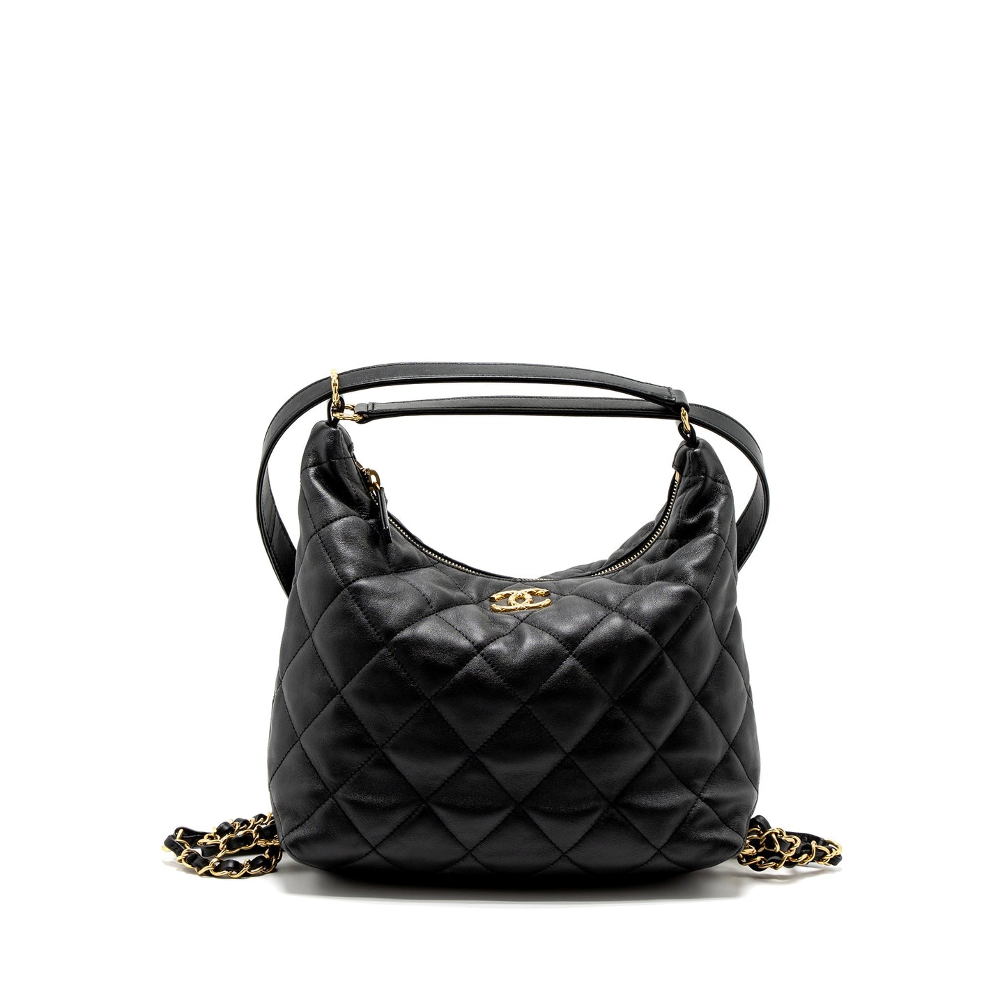 Chanel 22B Hobo Bag Lambskin Black Brushed GHW (Microchip)