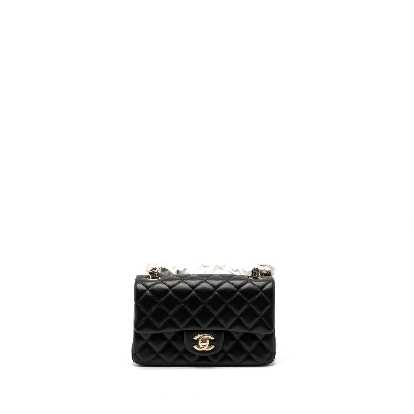 Chanel Mini Rectangular Flap Bag Lambskin Black LGHW (Microchip)