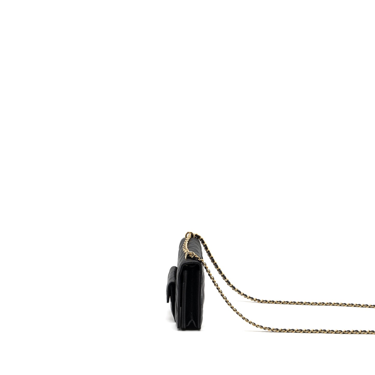 Chanel Wallet on Chain with Pocket Black Caviar GHW (Microchip)