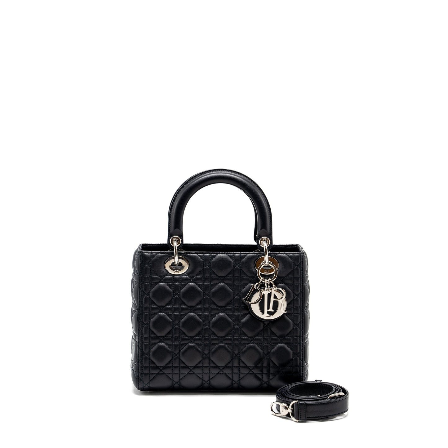 Luxury Dior Medium Lady Luxury Dior Lambskin Dark Blue SHW