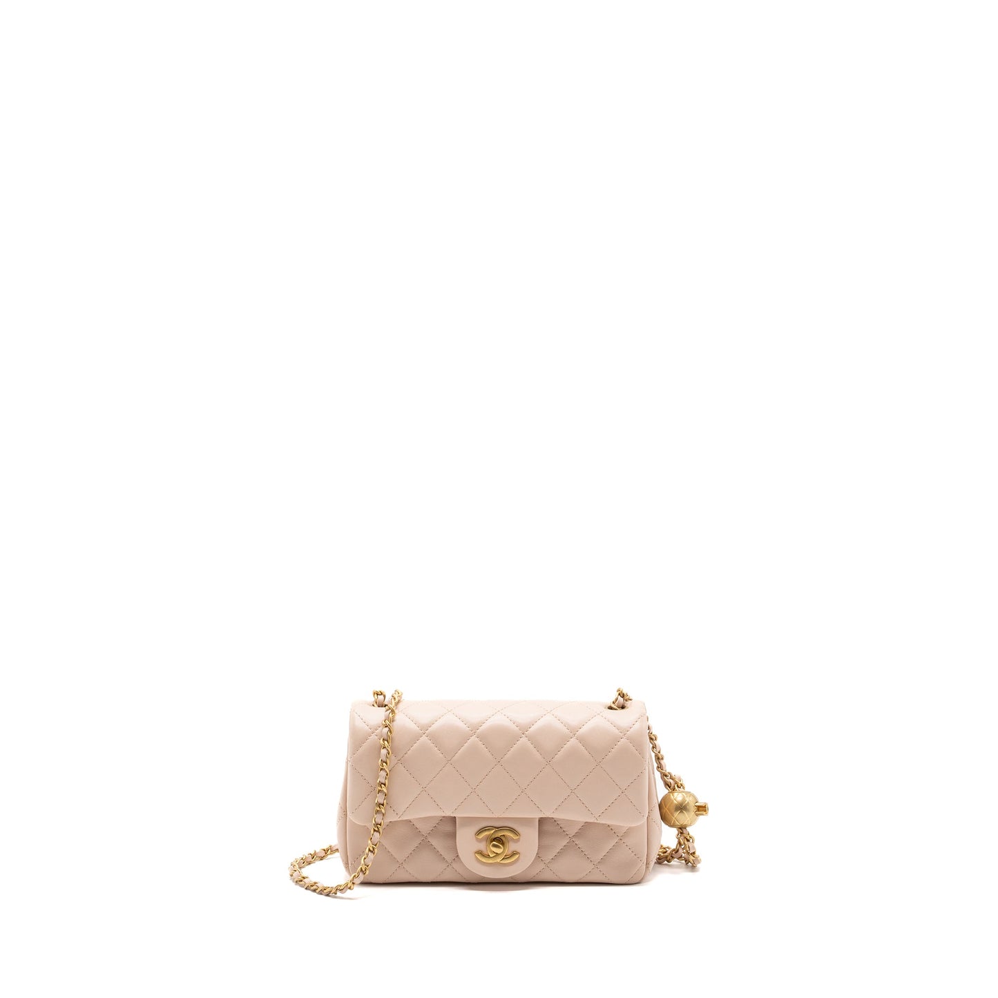 Chanel Pearl Crush Mini Rectangular Flap Bag Lambskin Light Pink GHW (microchip)