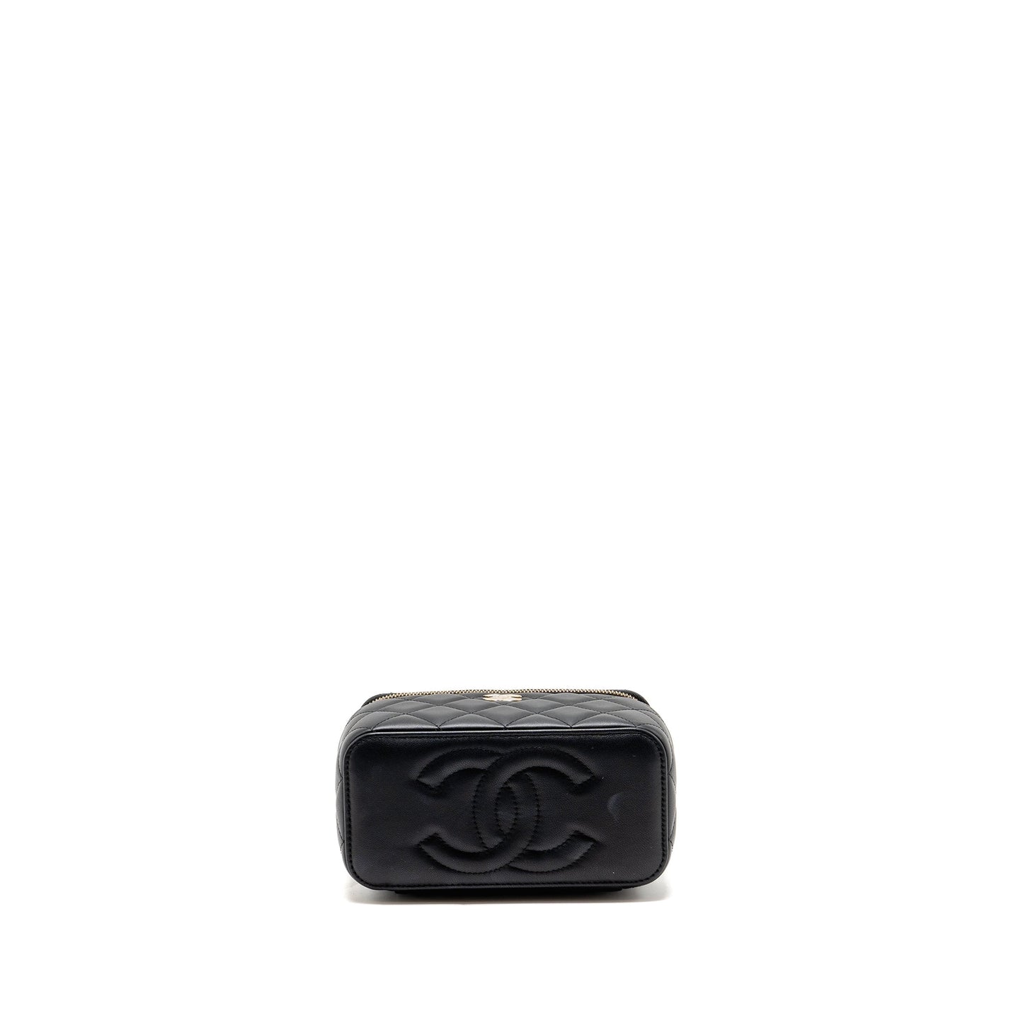 Chanel Top Handle Long Vanity Case with Chain Lambskin Black LGHW (microchip)