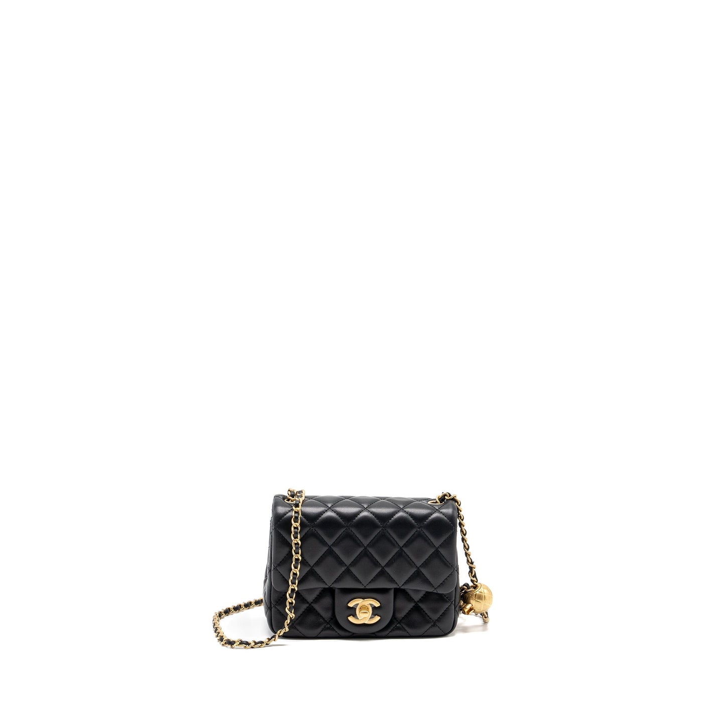 Chanel Pearl Crush Mini Square Flap Bag Lambskin Black GHW (Microchip)