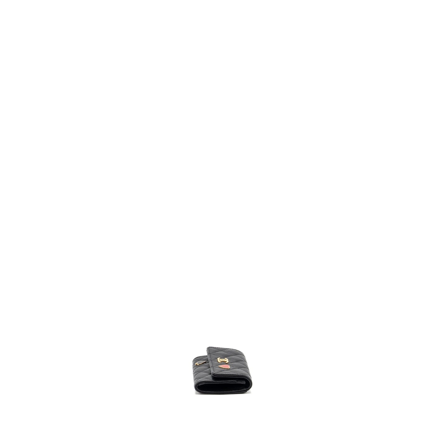 chanel quilted flap card holder with heart charm caviar black GHW (microchip)