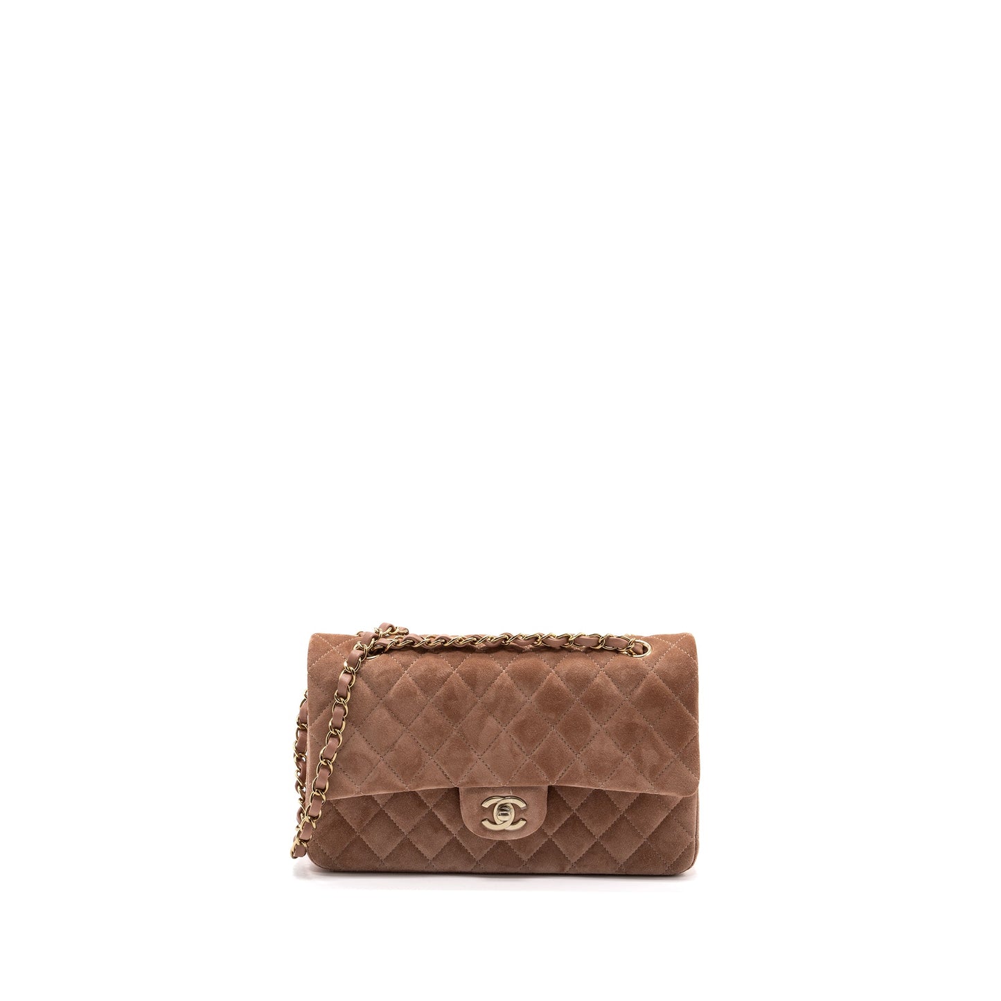Chanel medium classic double flap bag suede leather light brown LGHW (microchip )