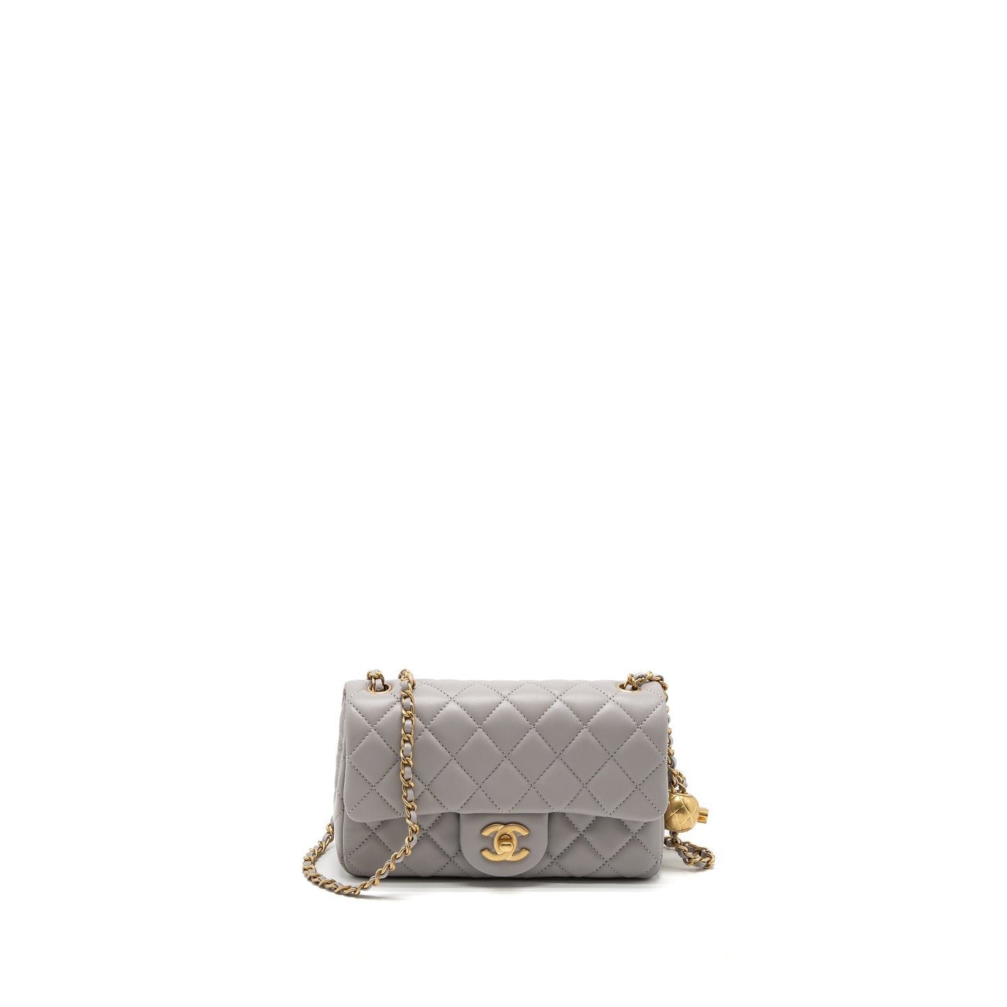 Chanel Pearl Crush Mini Rectangular Lambskin Light Grey Brushed GHW (Microchip)