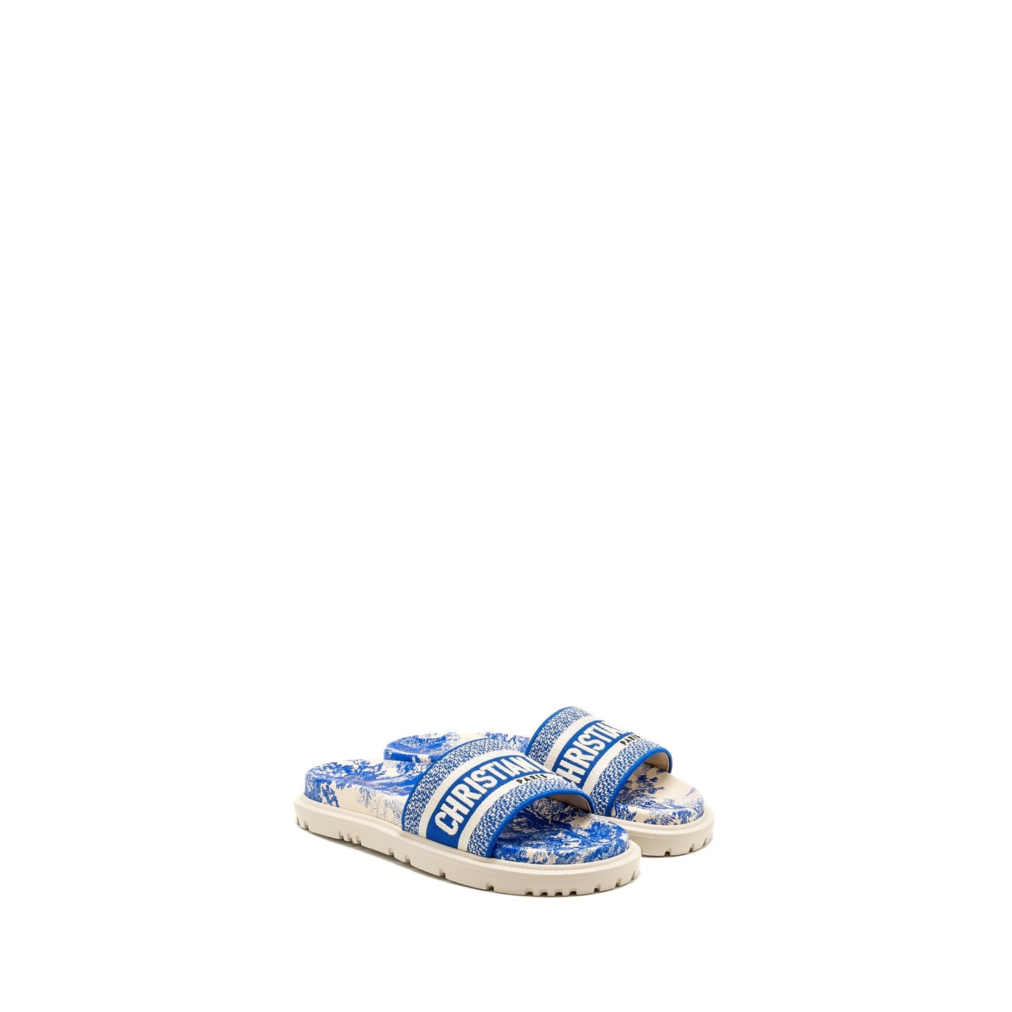 Luxury Dior size 37.5 Sandals Embroidered Cotton/ Rubber Blue