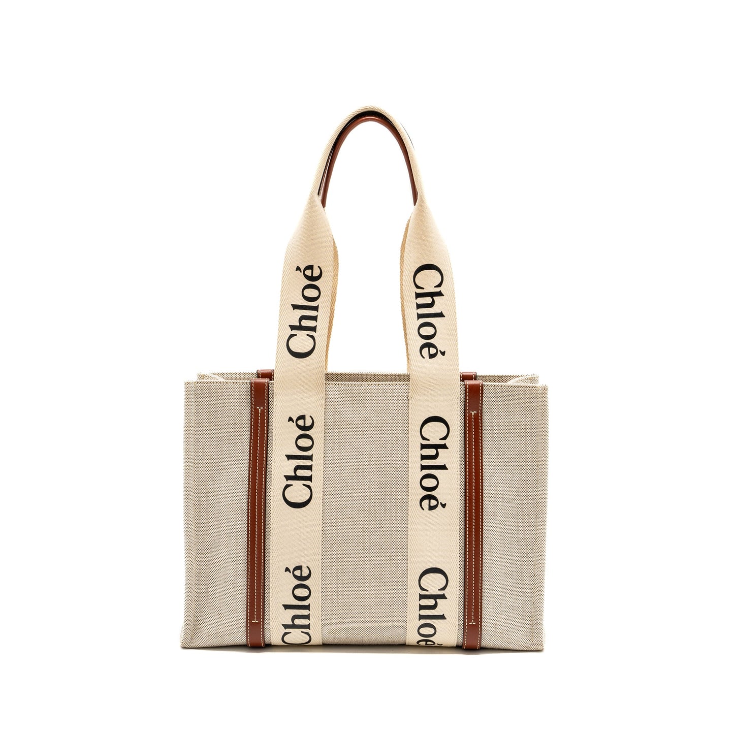 Chloe Medium Woody Tote Bag Canvas White/Brown