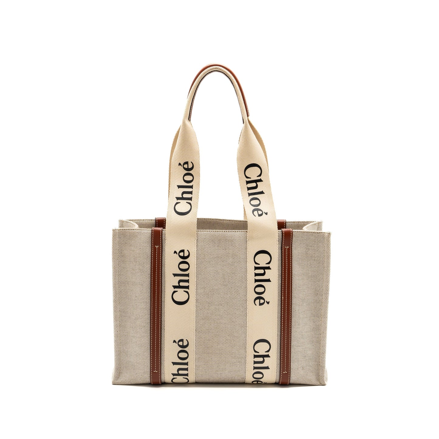 Chloe Medium Woody Tote Bag Canvas White/Brown