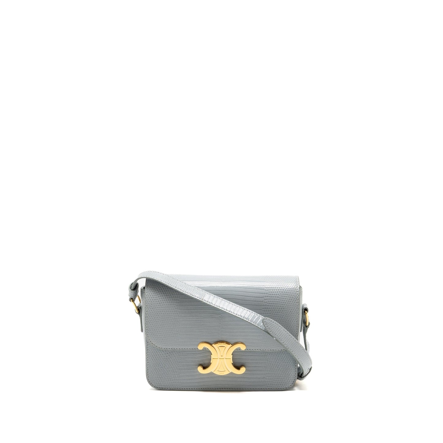 Celine Teen Triomphe Bag Lizard Cloudy Grey GHW