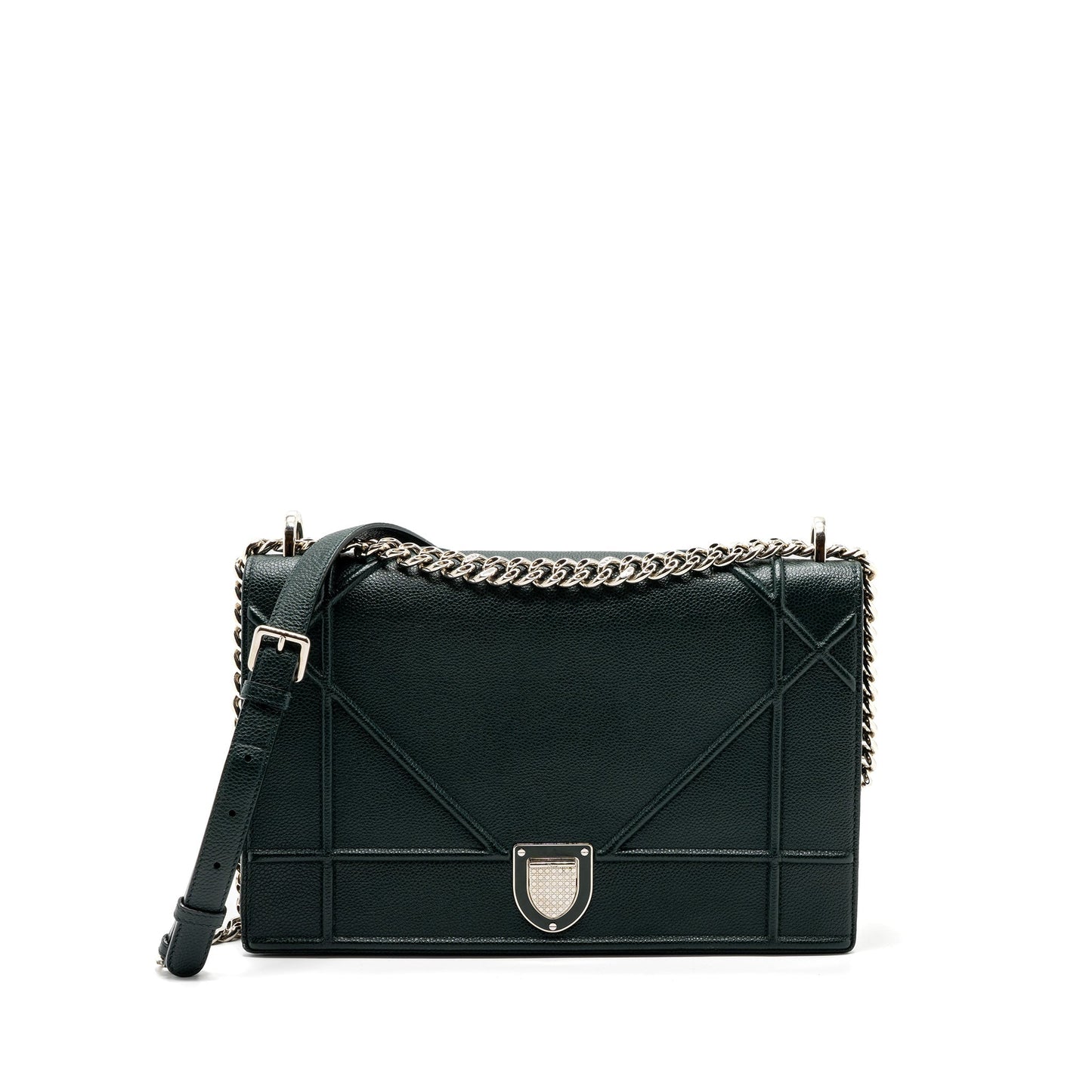 Luxury Dior Large Luxury Diorama Bag Grained Calfskin Dark Green SHW