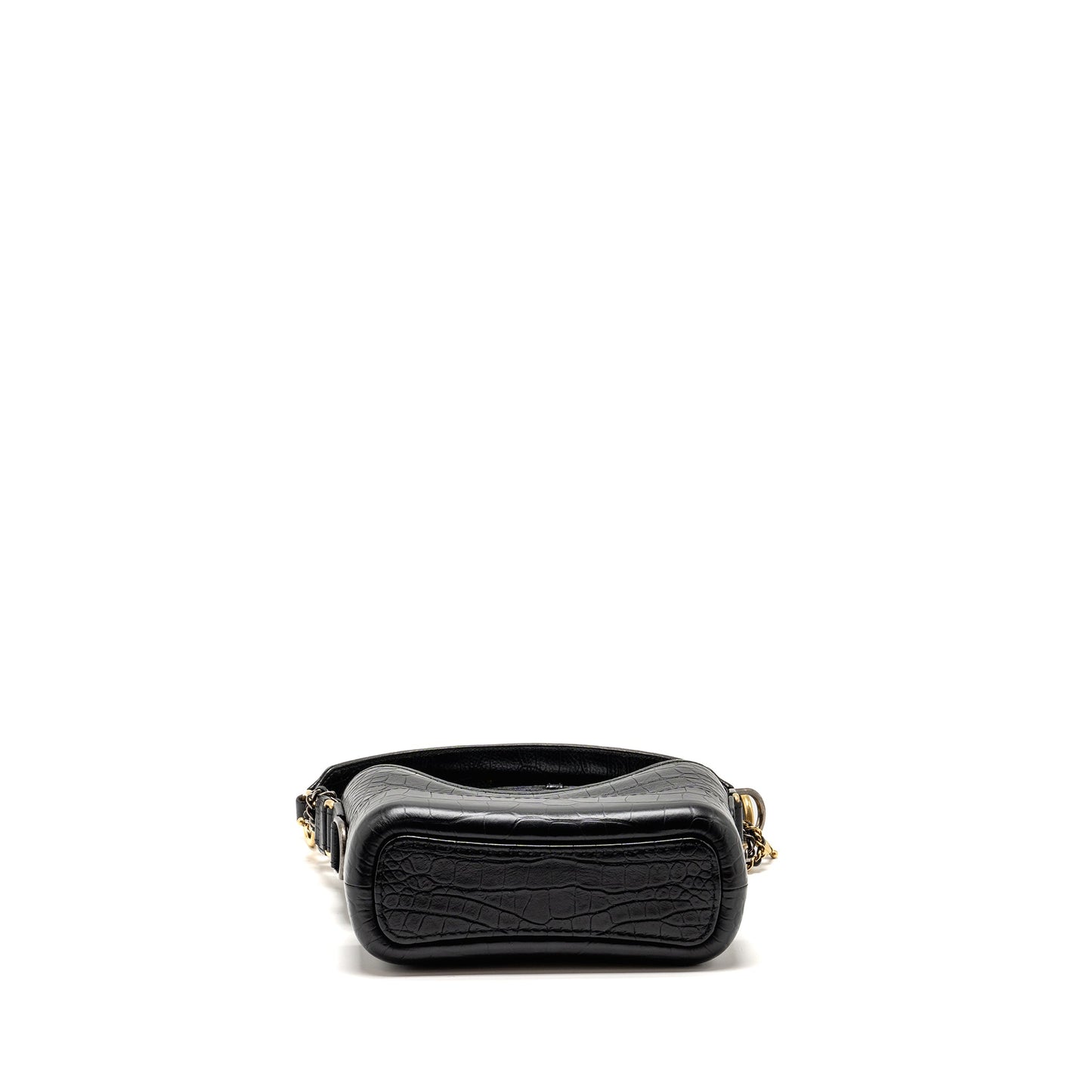 Chanel Small Gabrielle Hobo Bag With Top Handle Croc-embossed Calfskin Black Multicolour Hardware