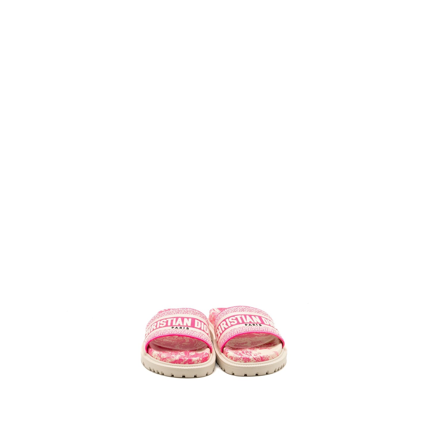 Luxury Dior size 37.5 Sandals Embroidered Cotton/ Rubber Pink