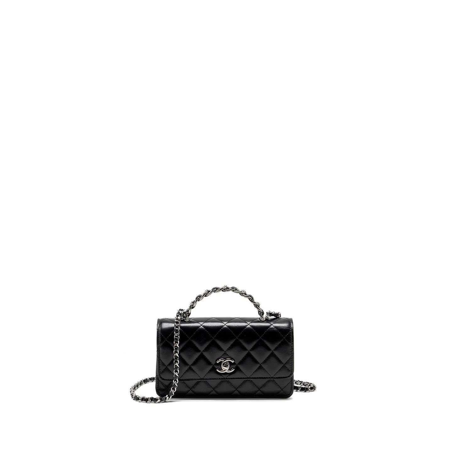 Chanel Crystal Top Handle Mini Flap Bag Calfskin Black with Black Hardware (Microchip)