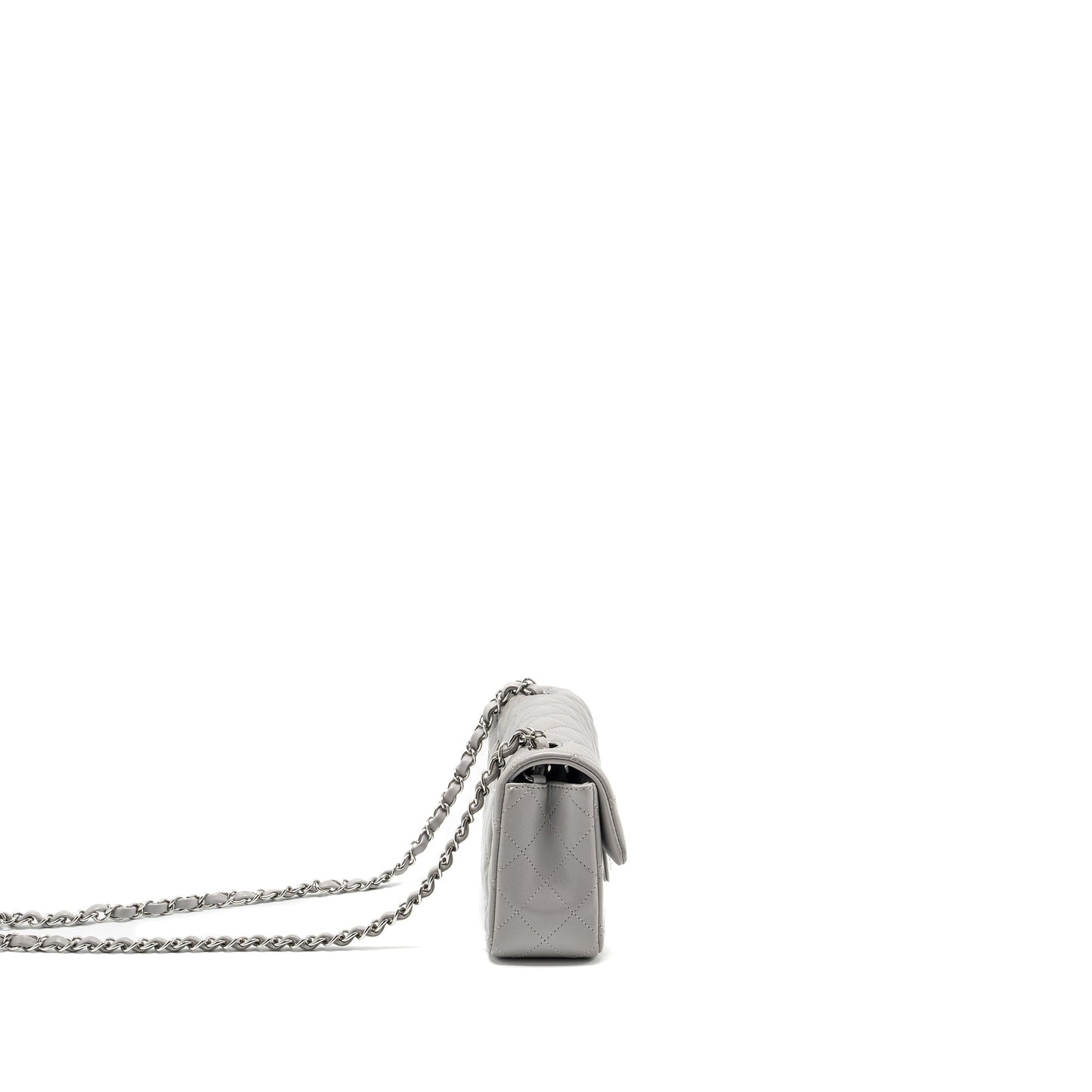 Chanel Mini Rectangular Flap Bag Lambskin Light Grey SHW(Microchip)