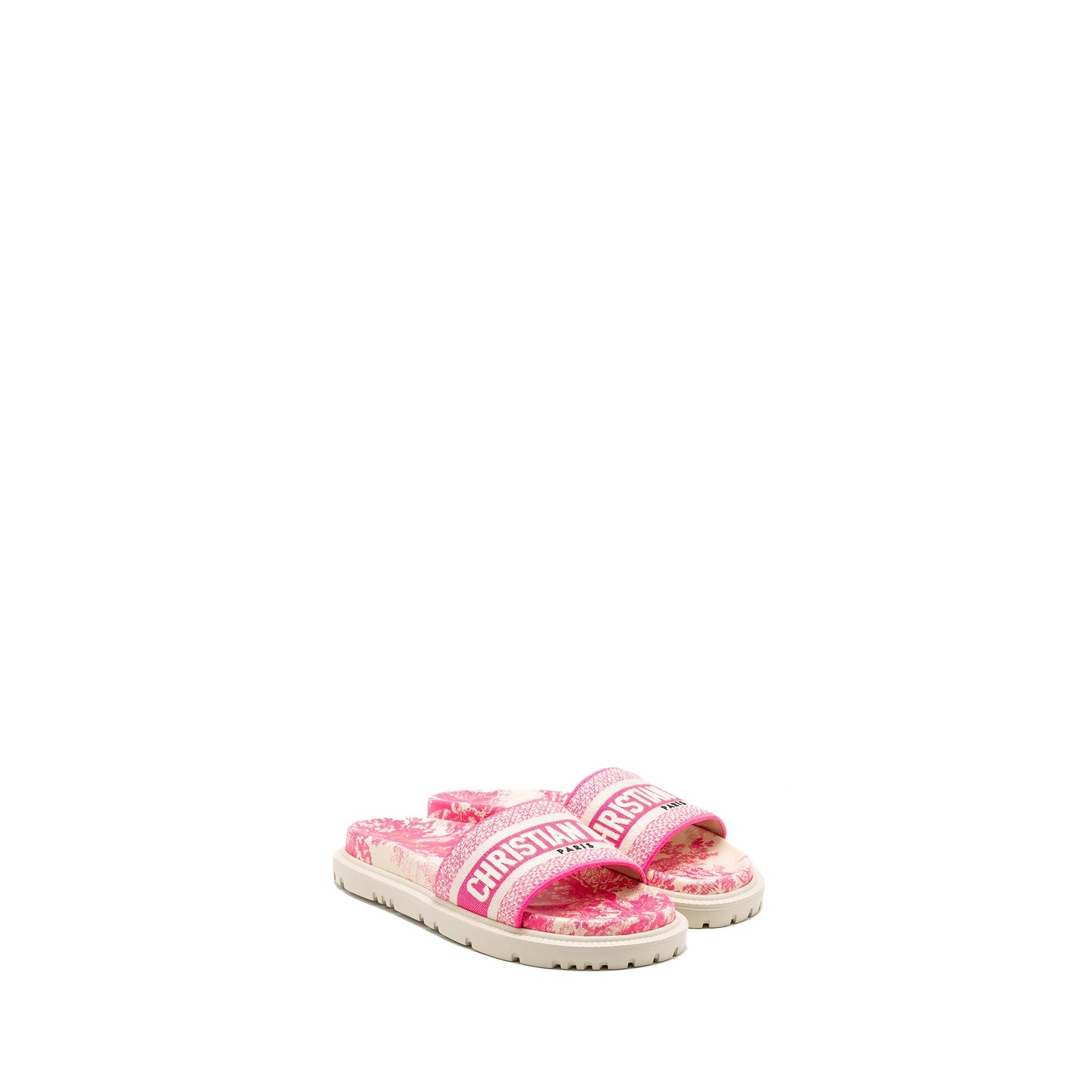 Luxury Dior size 37.5 Sandals Embroidered Cotton/ Rubber Pink