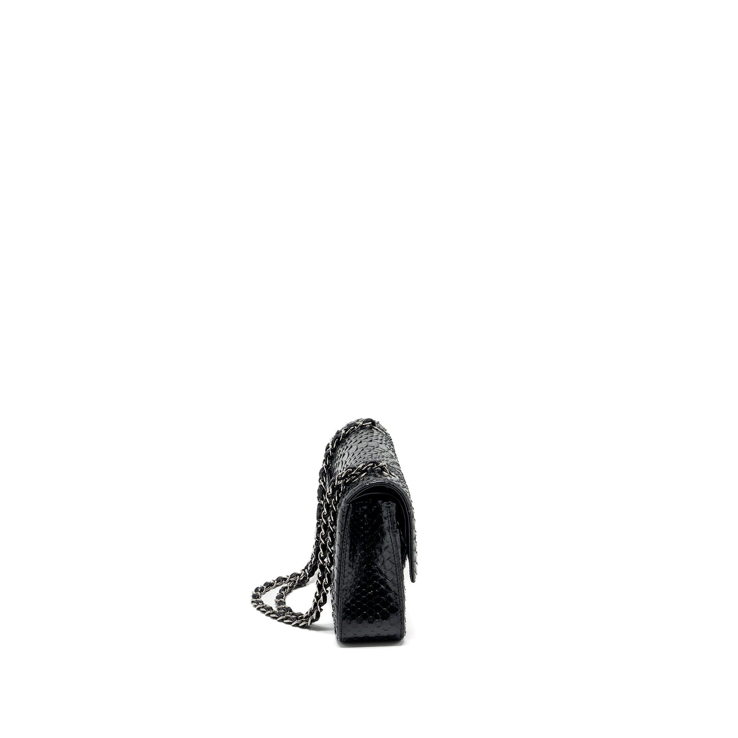 Chanel Medium Classic Double Flap bag python black SHW