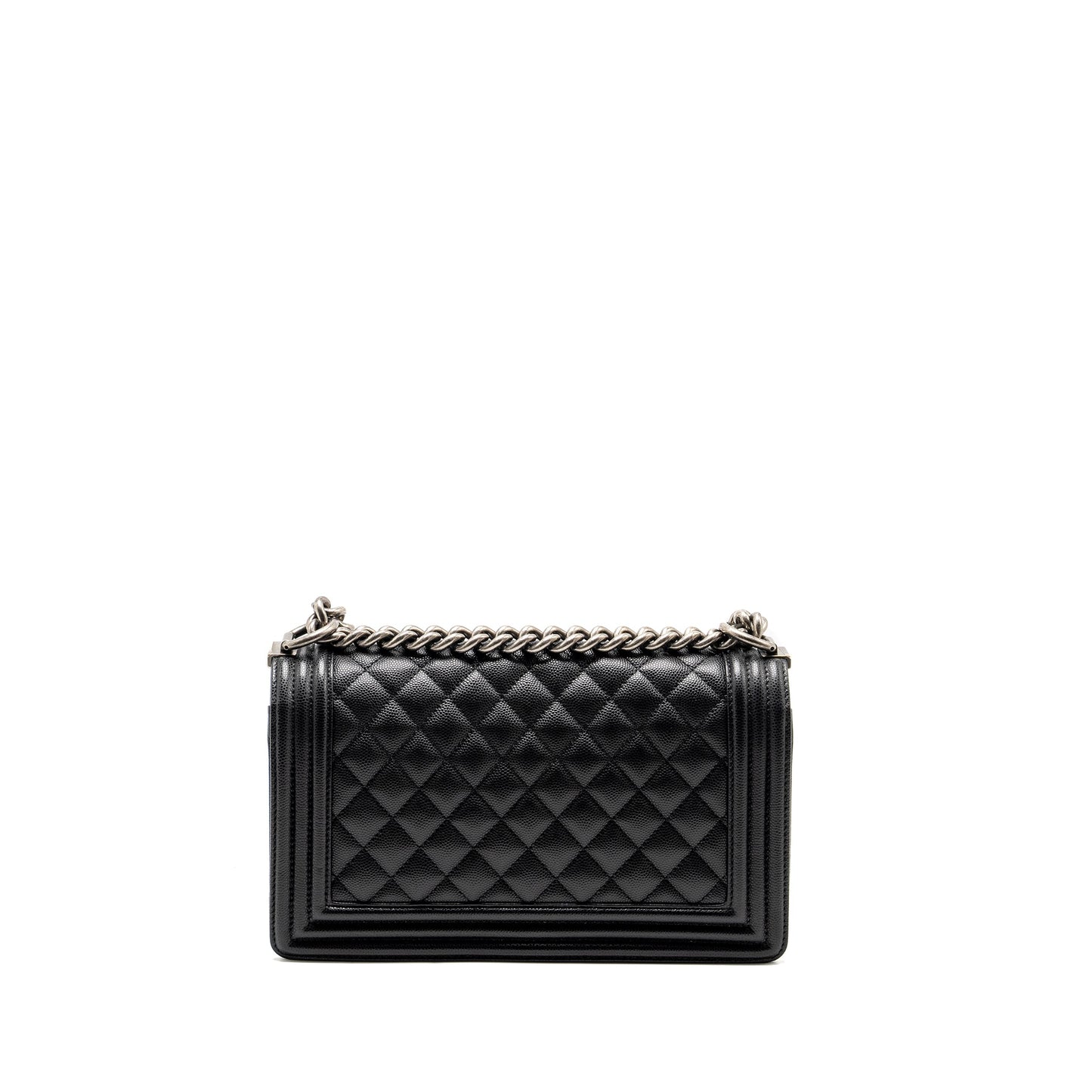 Chanel Medium Boy Bag Caviar Black Ruthenium Silver Hardware (Microchip)