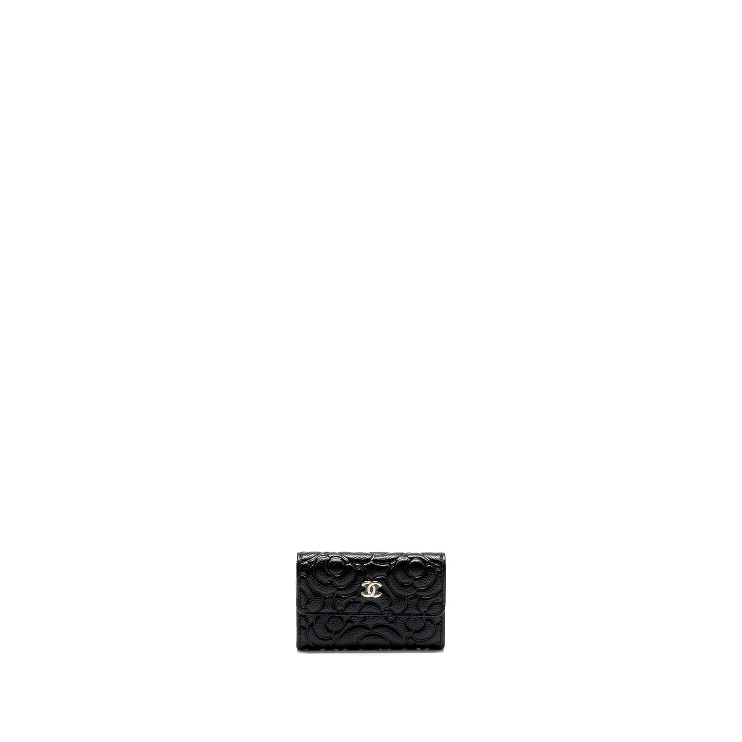 Chanel Camellia Embossed Card Holder Caviar Black SHW