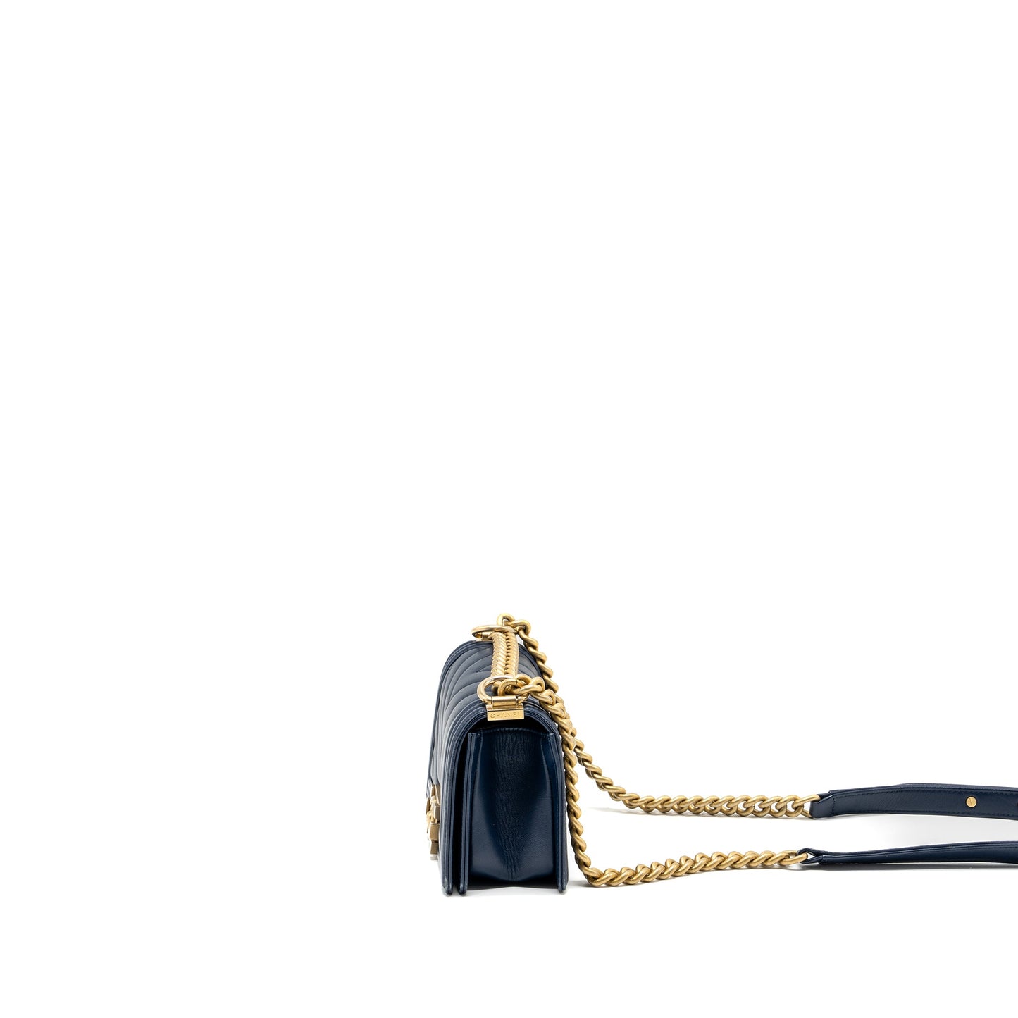Chanel Small Chevron Boy Bag Lambskin Navy GHW