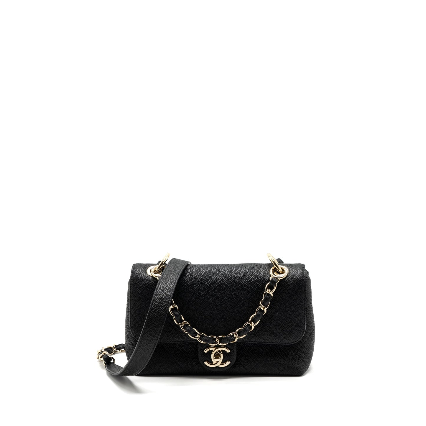 CHANEL FLAP BAG WITH CHAINS HANDLE Quilted CALFSKIN BLACK GHW